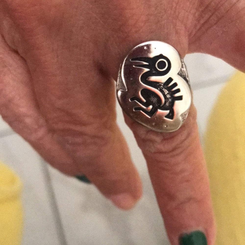 Silver-Tone Tribal Bird Statement Ring